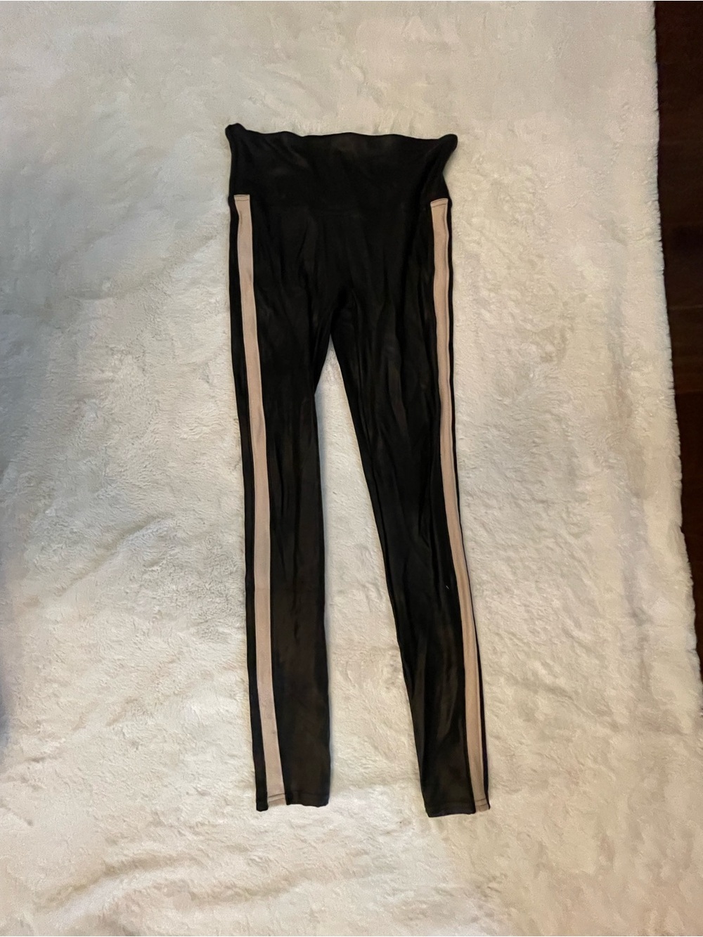SPANX Black Leggings with Cream Side Stripes